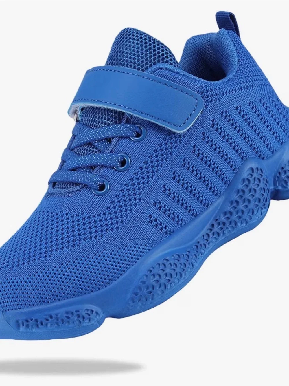 Kids Lightweight Blue Knit Sneakers with Hook-and-Loop Strap